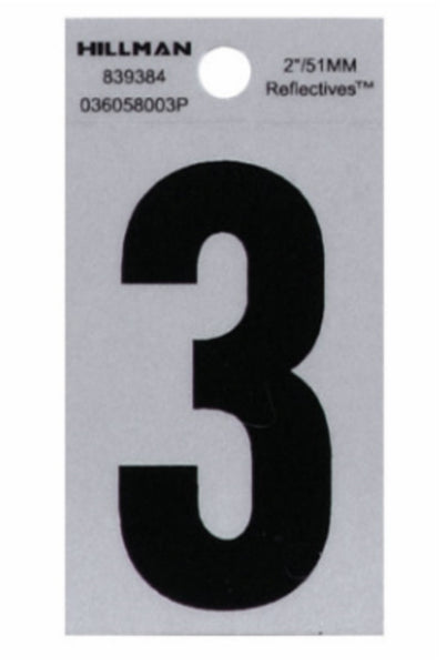 Hillman Fasteners 839384 Adhesive House Number 3 Black and Silver Reflective, 2 Inch