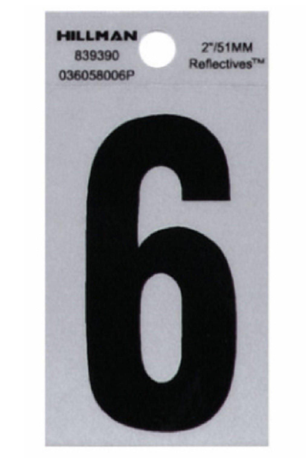 Hillman Fasteners 839390 Adhesive House Number 6 Black and Silver Reflective, 2 Inch
