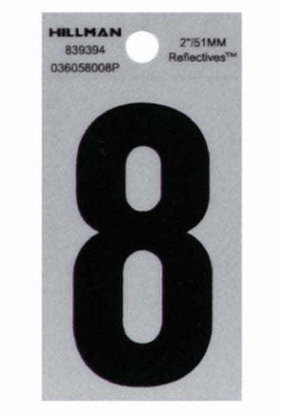 Hillman Fasteners 839394 Adhesive House Number 8 Black and Silver Reflective, 2 Inch