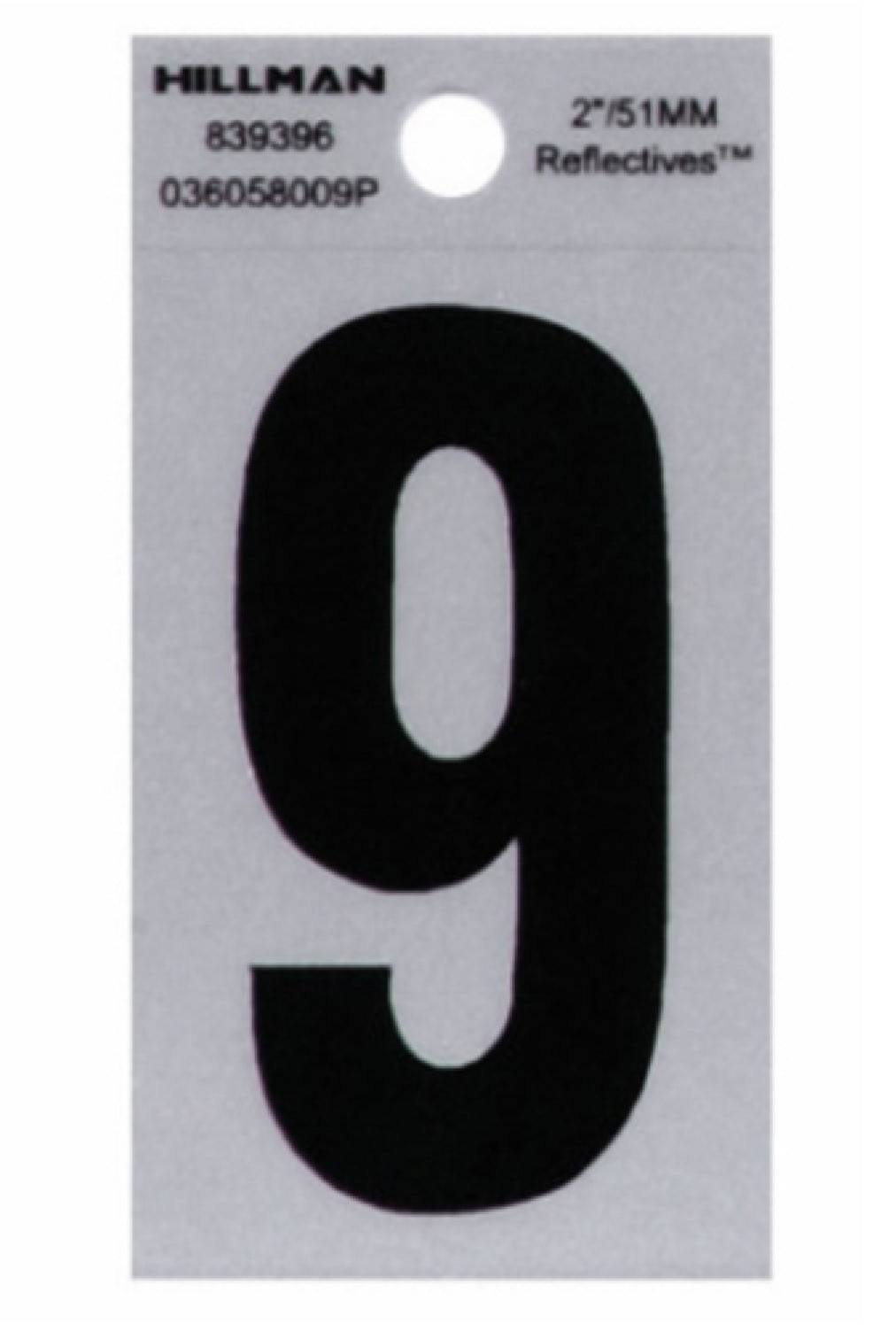 Hillman Fasteners 839396 Adhesive House Number 9 Black and Silver Reflective, 2 Inch