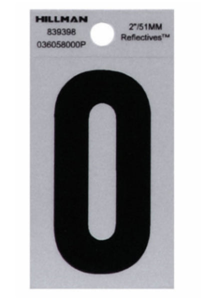 Hillman Fasteners 839398 Adhesive House Number 0 Black and Silver Reflective, 2 Inch