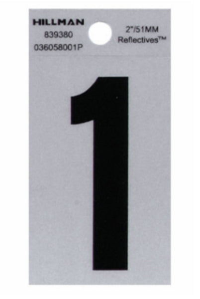Hillman Fasteners 839380 Adhesive House Number 1 Black and Silver Reflective, 2 Inch