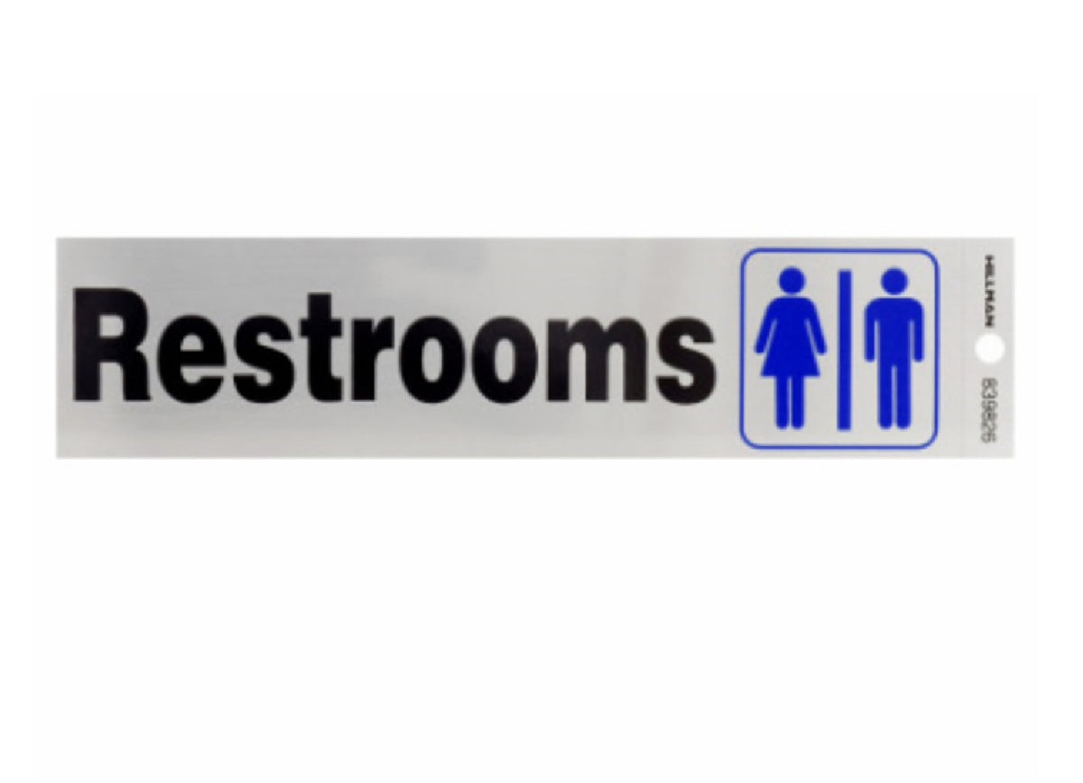 Hillman Fasteners 839826 Adhesive Restrooms Sign, 2 Inch x 8 Inch