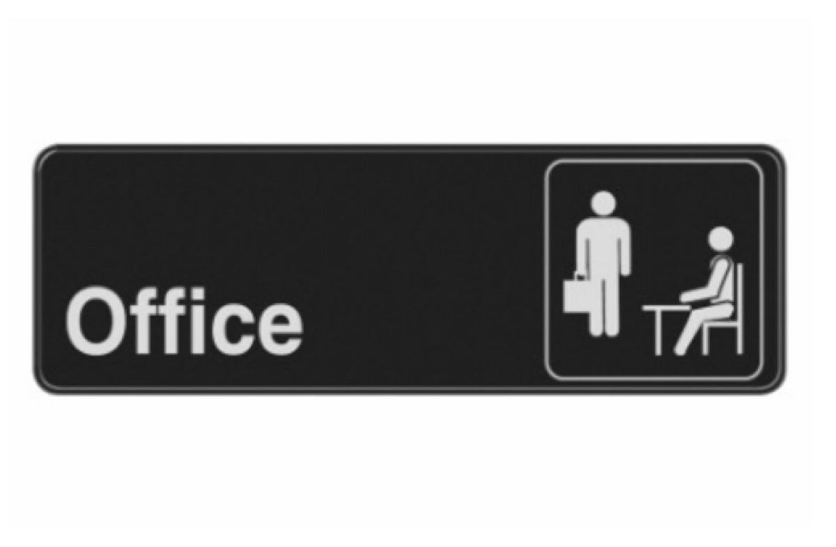 Hillman Fasteners 841754 Black Office Sign with White Text, 3 Inch x 9 Inch