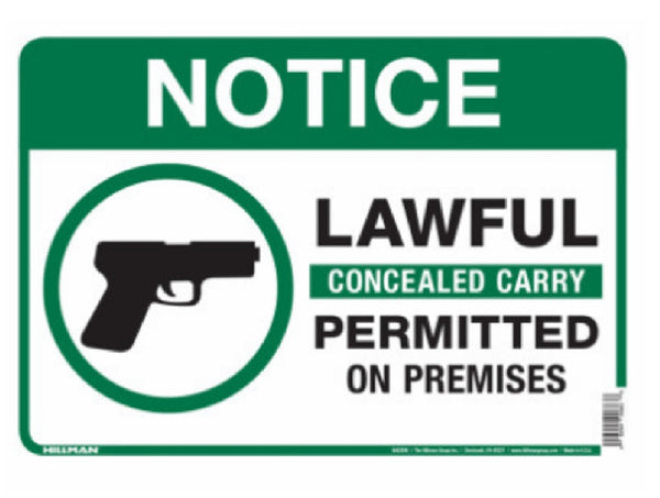 Hillman Fasteners 843298 Concealed Carry Allowed Sign, 10 Inch x 14 Inch
