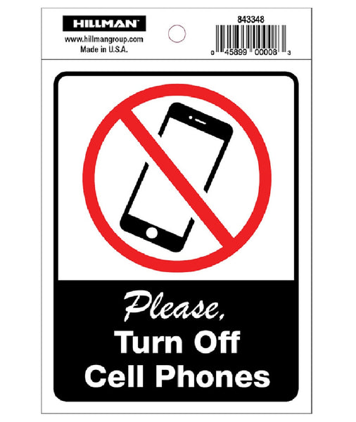 Hillman Fasteners 843348 No Cell Phones Sign, 4 Inch x 6 Inch