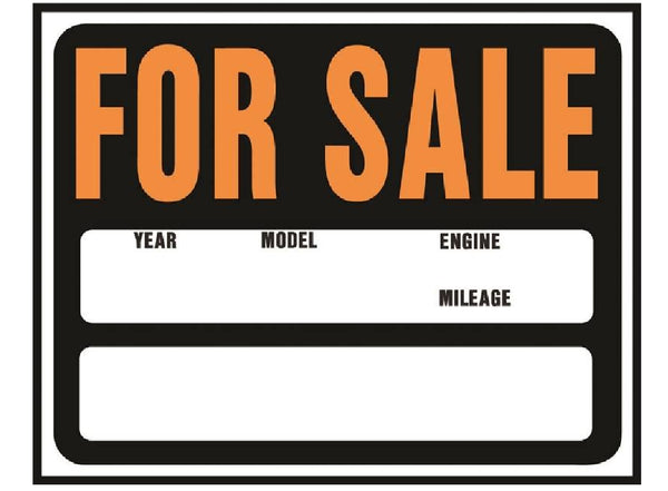 Hillman Fasteners 842172 Plastic Auto For Sale Sign, 15 Inch x 19 Inch