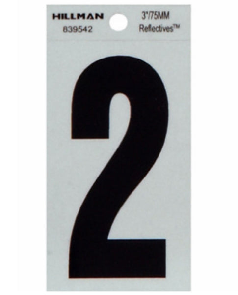 Hillman Fasteners 839542 Reflective Adhesive Vinyl Number 2 Sign, 3 Inch