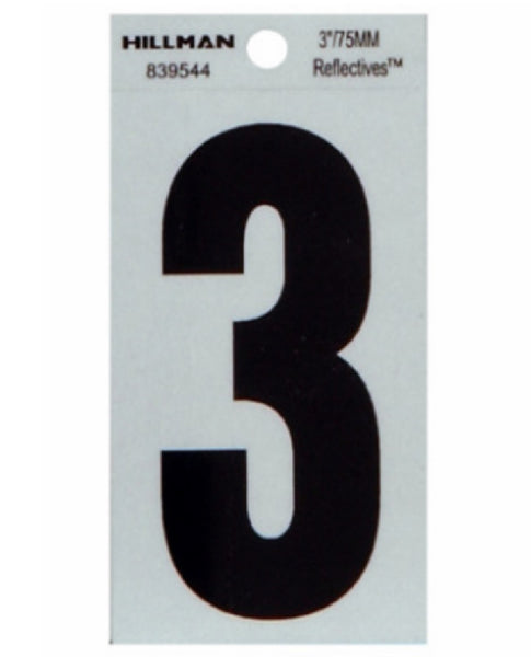 Hillman Fasteners 839544 Reflective Adhesive Vinyl Number 3 Sign, 3 Inch