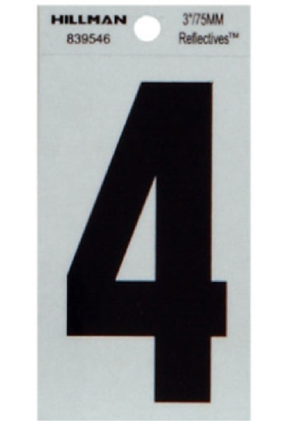 Hillman Fasteners 839546 Reflective Adhesive Vinyl Number 4 Sign, 3 Inch