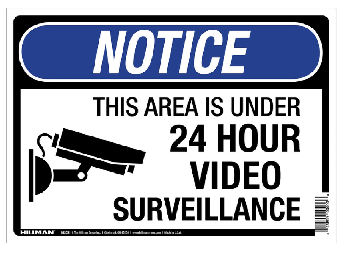 Hillman Fasteners 842051 Under Surveillance Sign, 10 Inch x 14 Inch