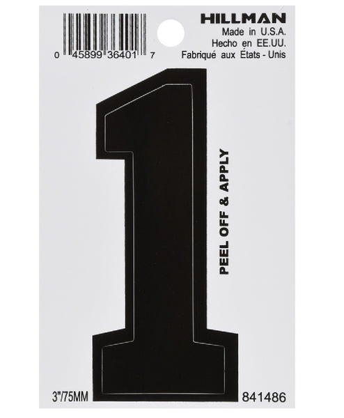 Hillman Fasteners 841486 Vinyl Self-Adhesive Number 1, Black