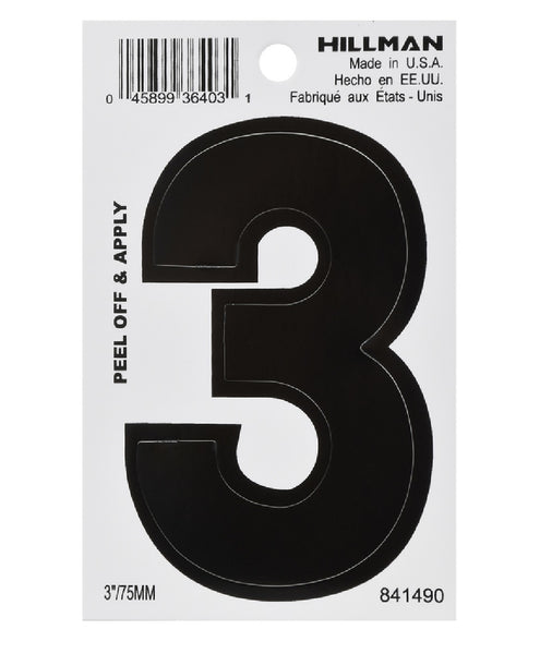 Hillman Fasteners 841490 Vinyl Self-Adhesive Number 3, Black