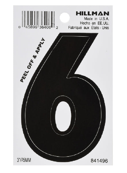Hillman Fasteners 841496 Vinyl Self-Adhesive Number 6, Black