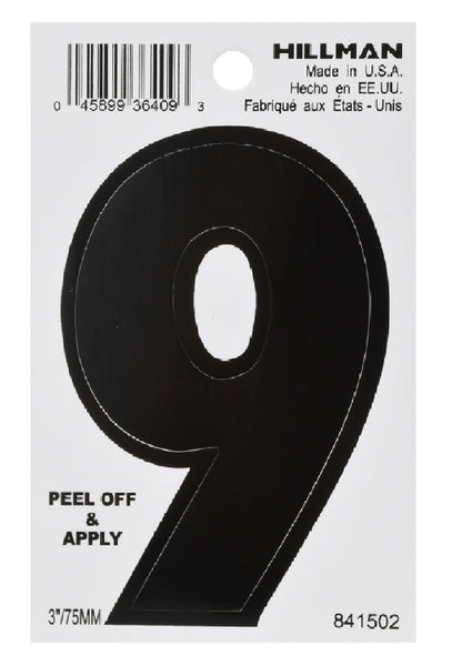 Hillman Fasteners 841502 Vinyl Self-Adhesive Number 9, Black