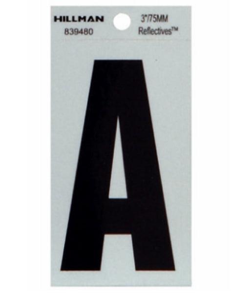 Hillman Fasteners 839480 Reflective Adhesive Vinyl Letter A Sign, Black And Silver, 3 Inch