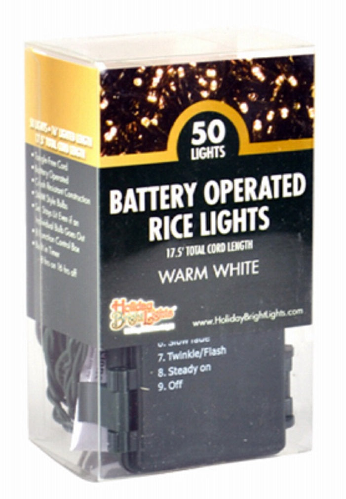 Holiday Bright Lights BO5M-50GPVCWW LED Rice Light Set, Warm White