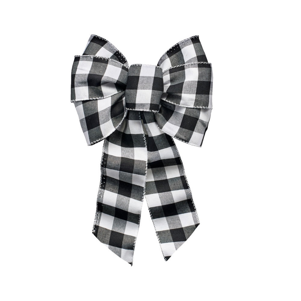 Holiday Trims 7444 Plaid Christmas Bow, 8.5 Inch x 14 Inch, Black/White