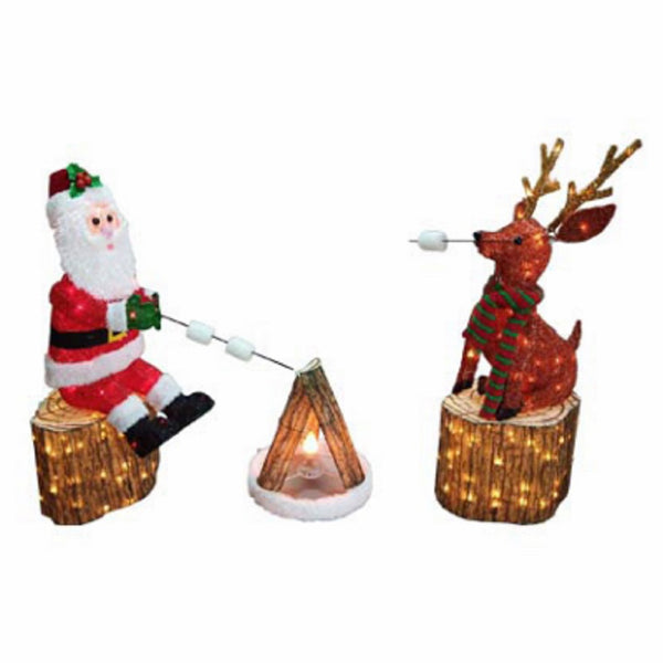 Holiday Wonderland 54482-88 Santa & Reindeer Campfire Set, 3 Piece