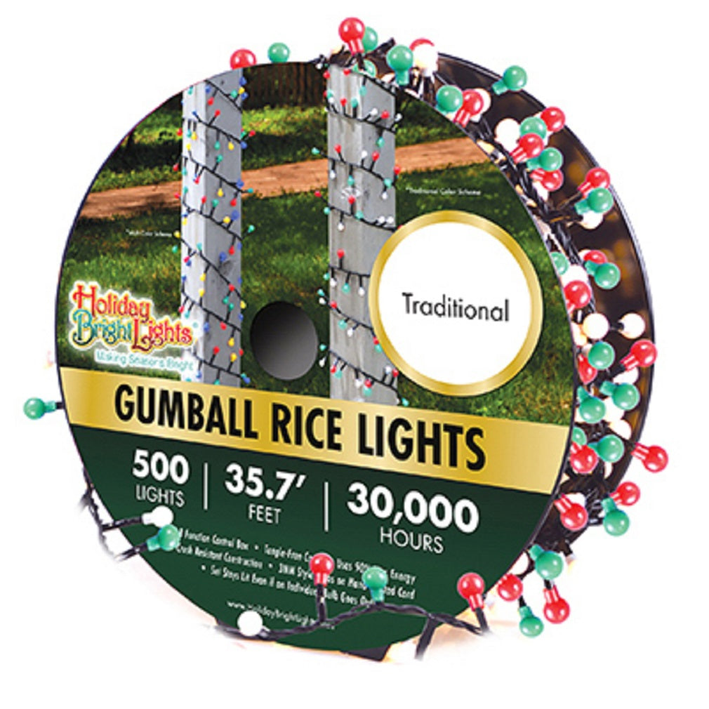 Holiday bright lights LED-GMBR500-GTR Gumball Rice Light Set, 500 Lights