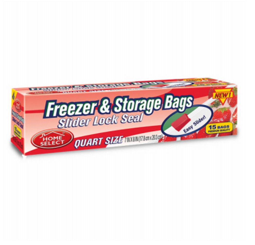 Home Select 6081-24 Slide & Seal Freezer Storage Bag, 15 Count