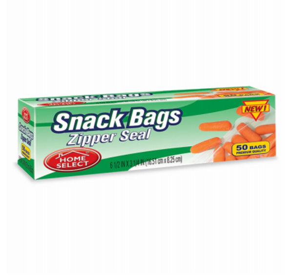 Home Select 6075-24 Snack Bags with Zipper Seal, 50-Count