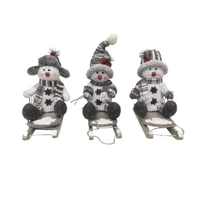 Hometown Holidays 49703 Plush Christmas Snowman On Sled Toy, 10 Inch