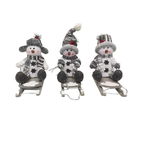 Hometown Holidays 49703 Plush Christmas Snowman On Sled Toy, 10 Inch