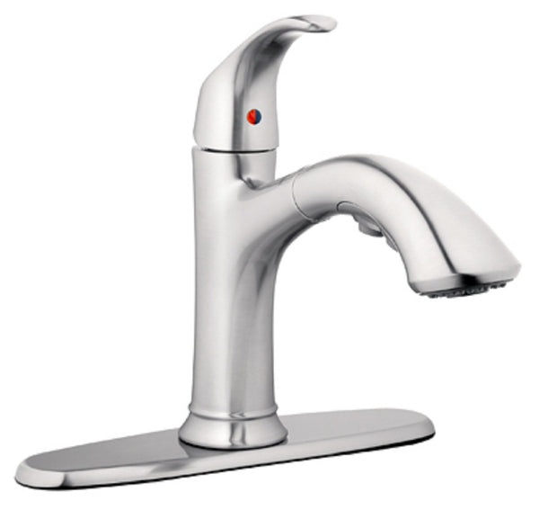 Homewerks 2155-K304 Single Loop Handle Pull Out Kitchen Faucet, Brushed Nickel