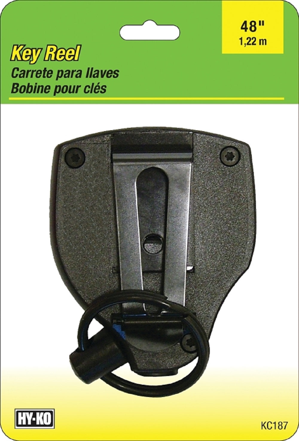 Hy-Ko KC187 Clip-On Key Reel with 48" Retractable Cable, Black