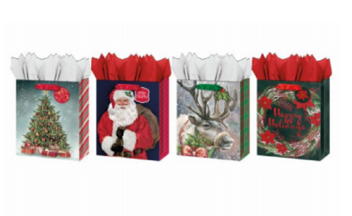 IG Design IG133563 Christmas Traditional Theme Gift Bags, Large