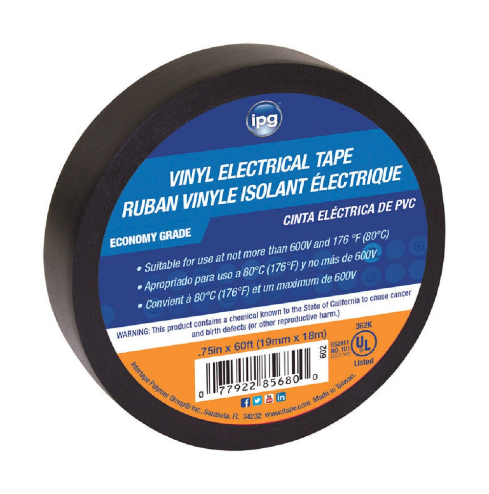 IPG 602 Electrical Tape, Black, 3/4 inch x 60 Feet