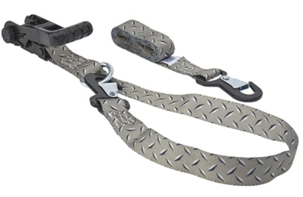 Keeper 47354 Diamond Plate Ergo Grip Ratchet Tie Down, Metallic, 8' X 1-1/4