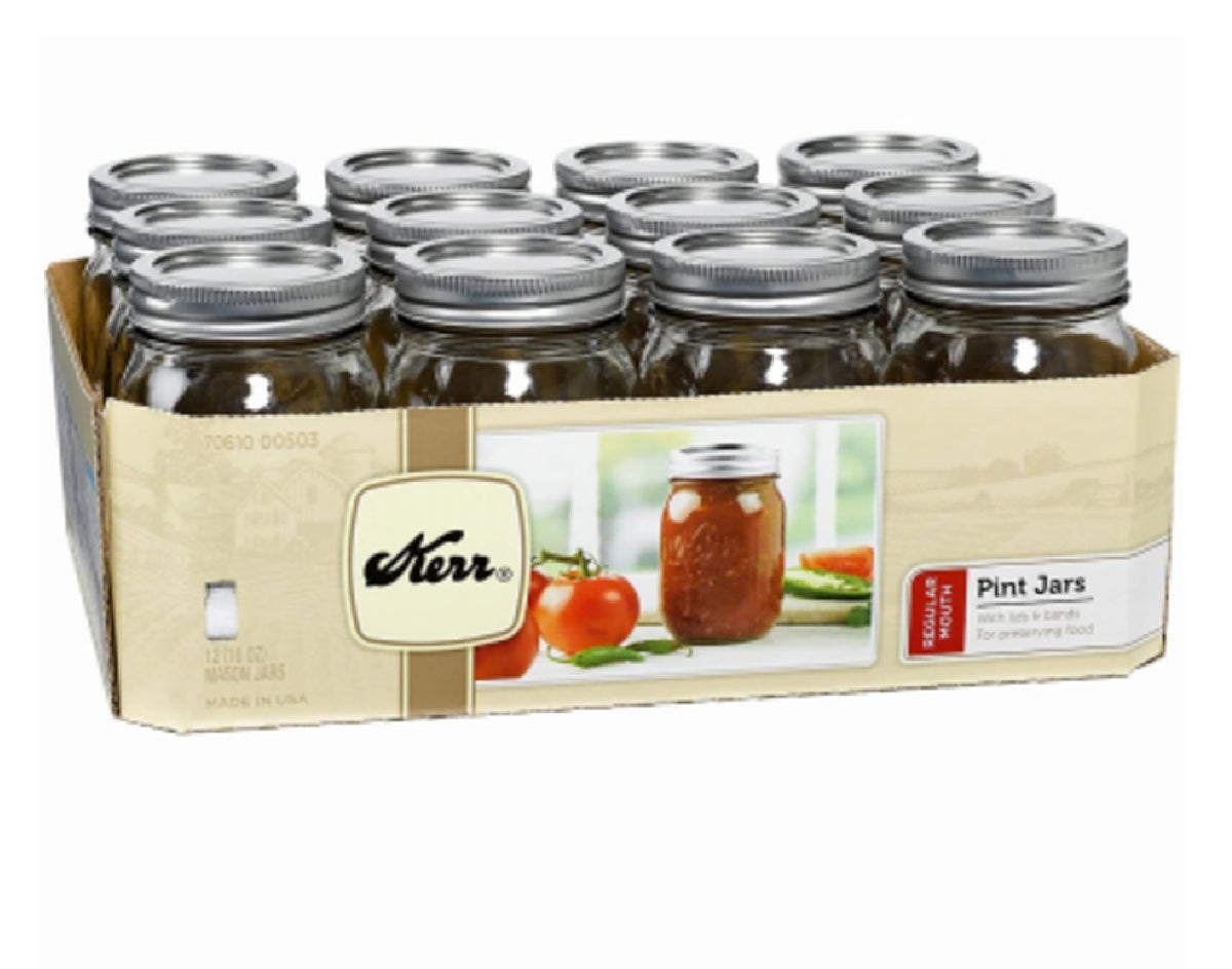 Kerr 2139402 Regular Mouth Jars, 16 Ounce, 12 Pack