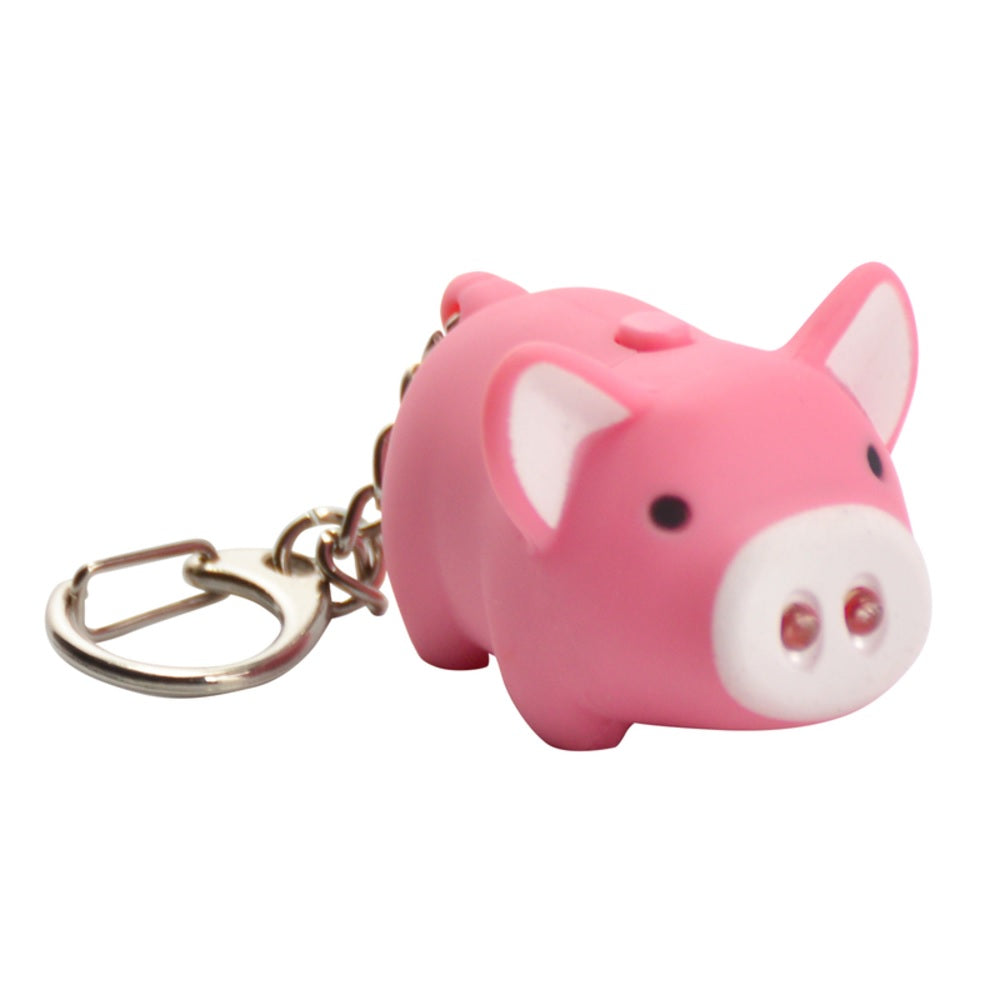 KeyGear 50-KEY0006 Pig Key Chain With LED Light, Pink/White