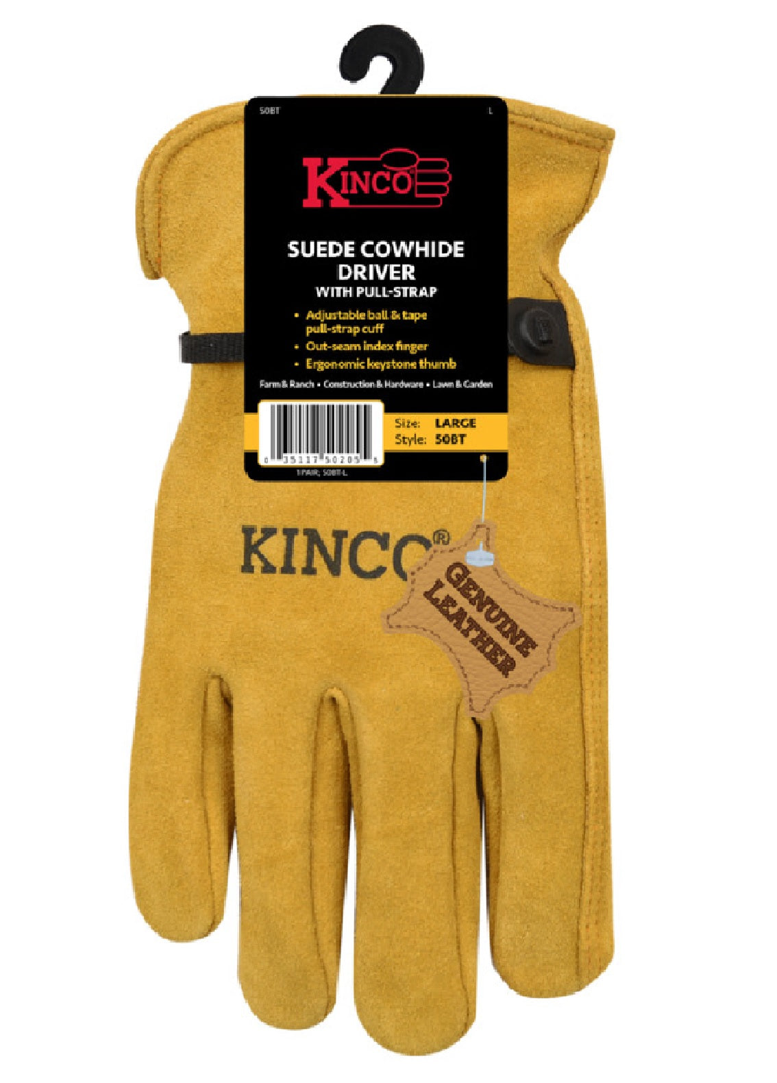 Kinco 50BT-L Suede Cowhide Leather Driver Gloves, Gold