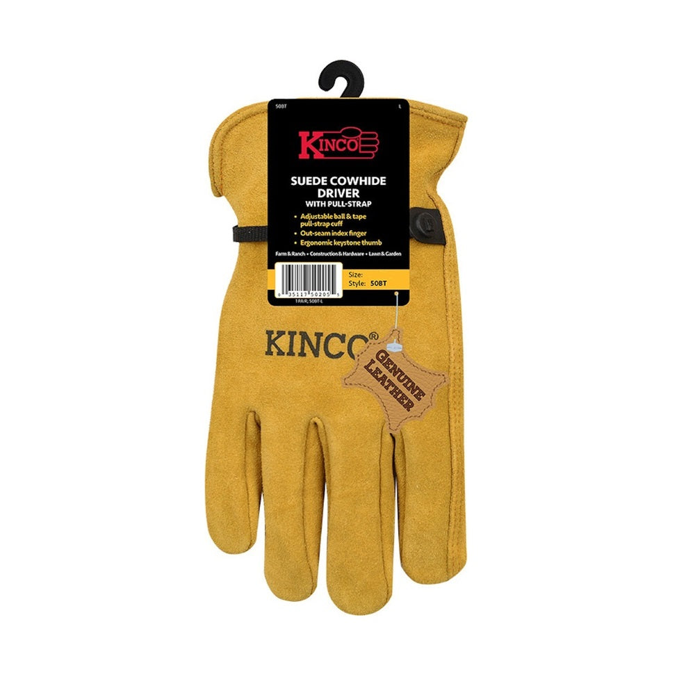 Kinco 50BT-M Suede Cowhide Leather Driver Gloves, Medium