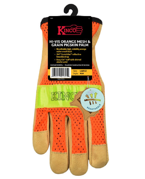 Kinco 909-L Men's Unlined Grain Pigskin Mesh Back Gloves, Large