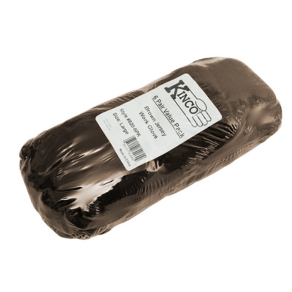 Kinco 820-6PK-L 9 Oz Brown Jersey Glove, Large