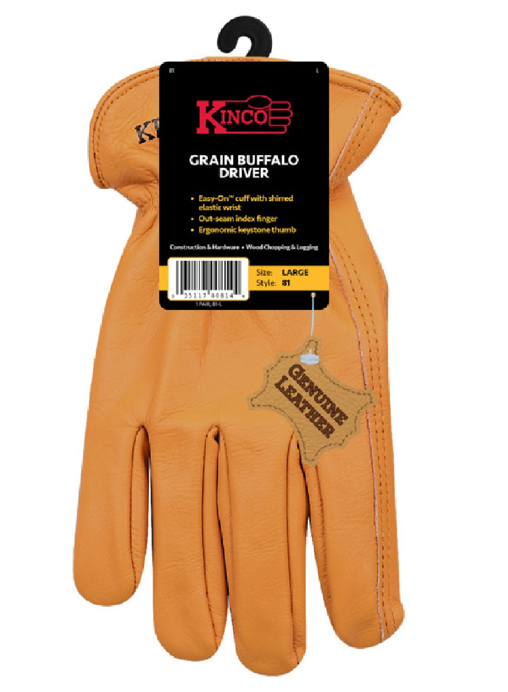 Kinco 81-XL Grain Buffalo Driver Gloves, Extra Large
