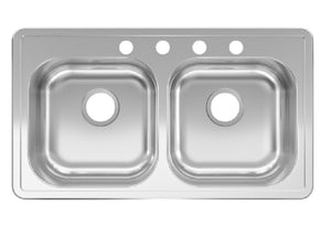 Kindred RDLA3319-6-4CBN 2 Bowl Kitchen Sink, Stainless Steel
