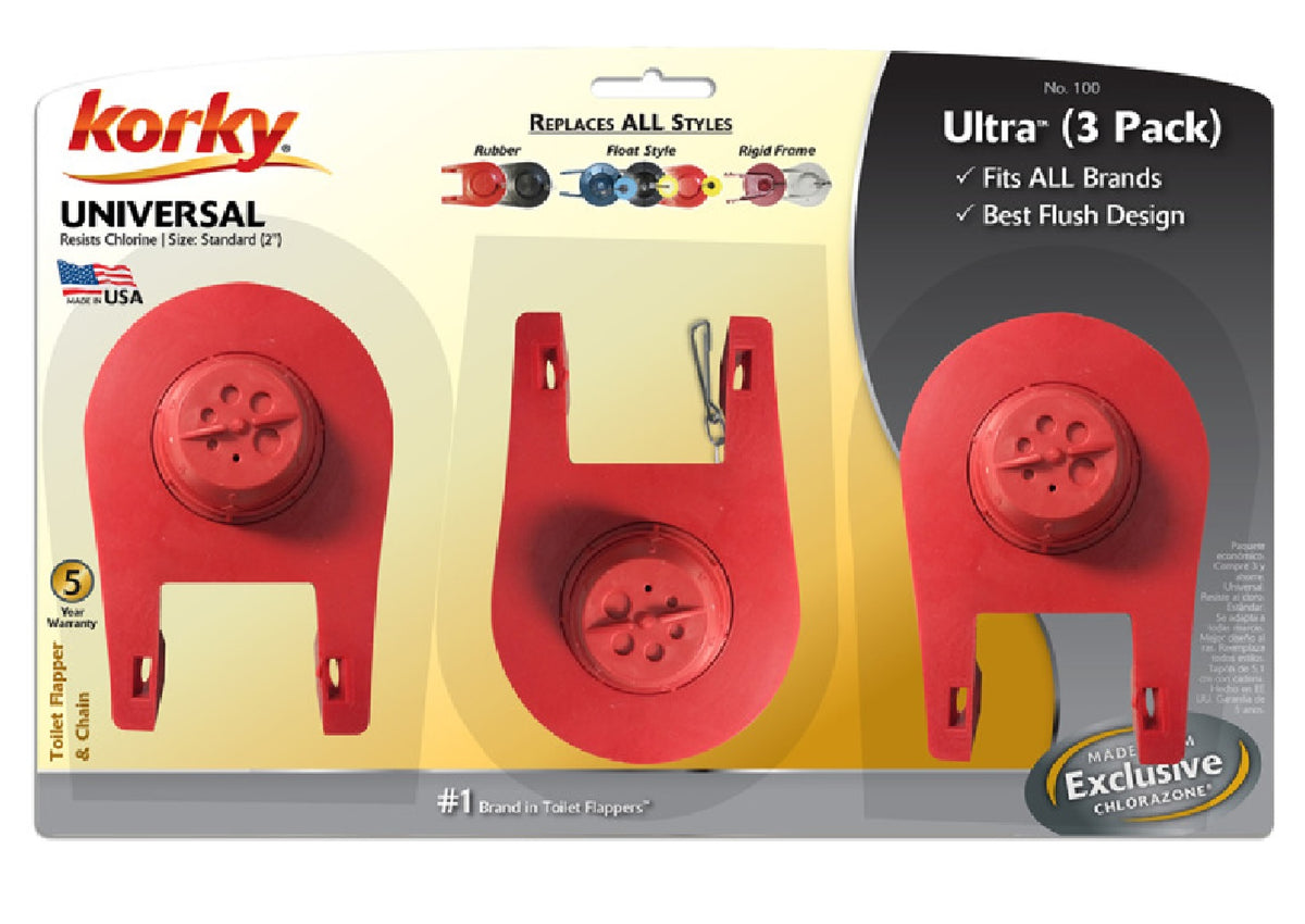 Korky 100TP Flapper and Chain Toilet Flapper, Red
