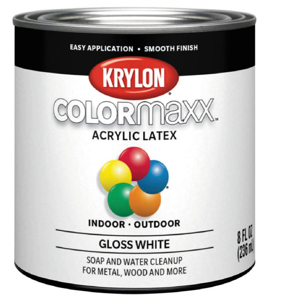 Krylon K05612007 COLORmaxx Acrylic Latex Exterior Paint, White, 8 Ounce
