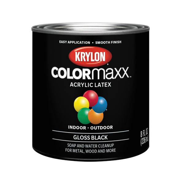 Krylon K05605007 Colormaxx Acrylic Latex Paint, Gloss Black, 1/2 Pint