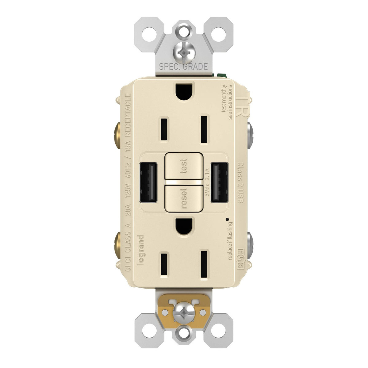 Legrand 1597TRUSBAALA Radiant Tamper-Resistant Self-Test GFCI USB Outlet, 15 Amp