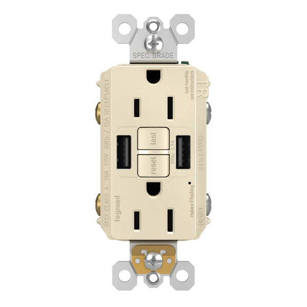 Legrand 1597TRUSBAALA Radiant Tamper-Resistant Self-Test GFCI USB Outlet, 15 Amp