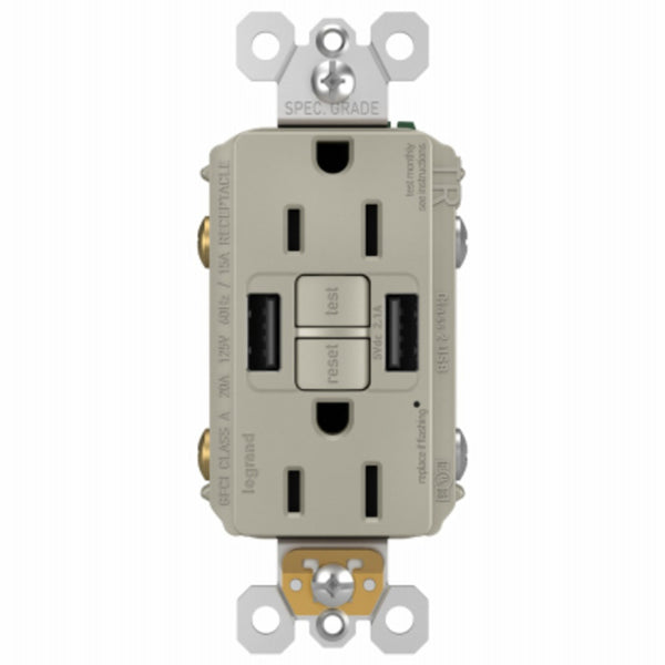 Legrand 1597TRUSBAANIC4 Radiant Self-Test GFCI USB Type-A/C Outlet, 15 Amp