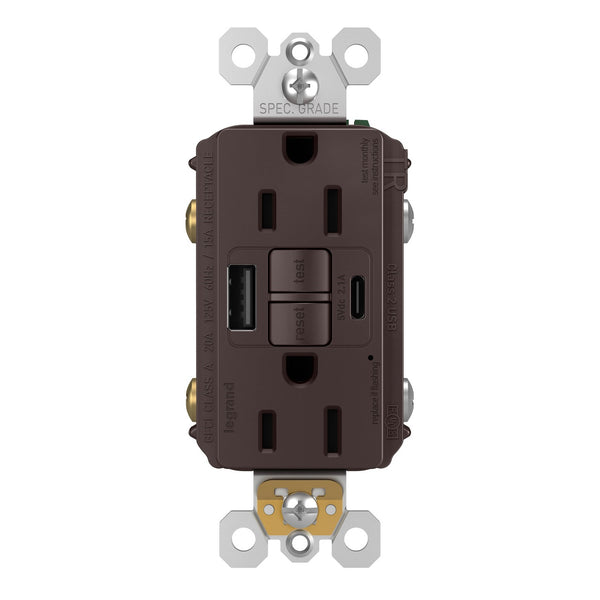 Legrand 1597TRUSBACDBC4 Radiant Tamper-Resistant Self-Test GFCI USB Outlet, 15 Amp