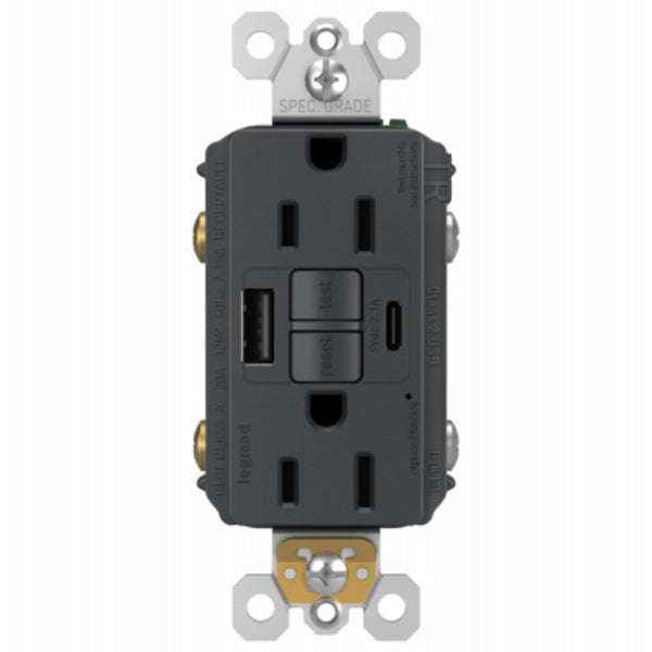 Legrand 1597TRUSBACGC4 Radiant Self-Test GFCI USB Outlet, 15 Amp