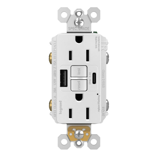 Legrand 1597TRUSBACWC4 Radiant Tamper-Resistant Self-Test GFCI USB Outlet, 15 Amp
